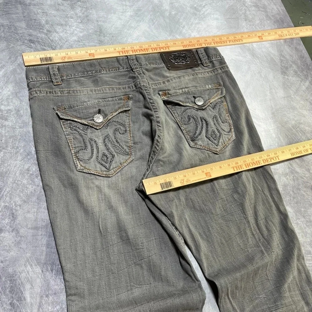 Y2K 2000s Baggy Grunge Bootcut MEK Indie Skater Hip Hop Embroidered Denim Jeans